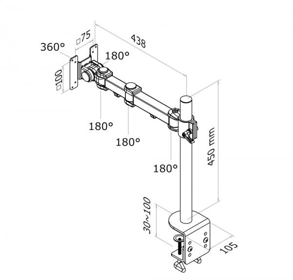 Neomounts FPMA-D960 LCD/LED/TFT bureausteun, 10-30", 10 kg, 75x75 /100x100 mm, Zwart