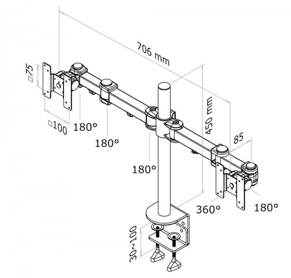 Neomounts FPMA-D960D LCD bureausteun, 10-21", 18 kg, 75x75/ 100x100 mm, 10cm, Zwart