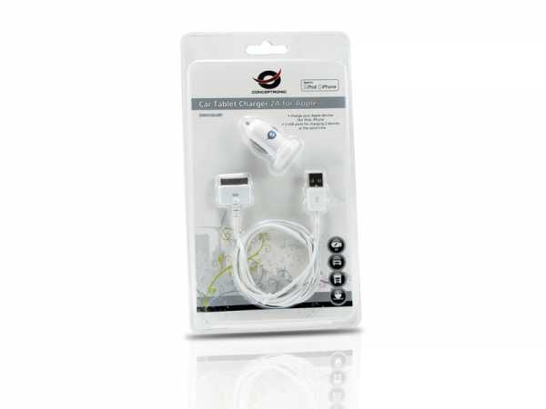 Conceptronic CUSBCAR2ASET Apple Cable with Car Tablet Charger, 2A