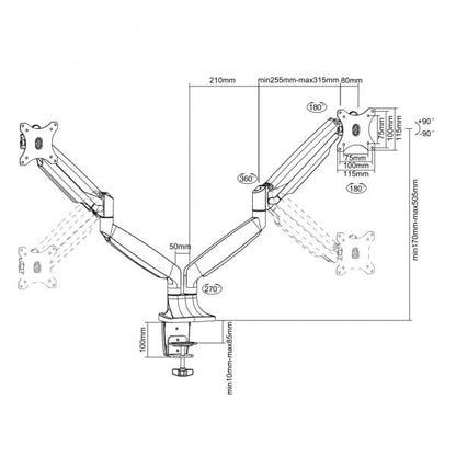 Neomounts NM-D750DWHITE NeoMounts TV/ Monitor Full Motion Dual Desk Gas-spring Mount, 2x