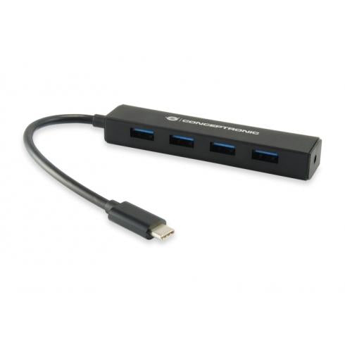 Conceptronic CTC4USB3 USB Hub, USB 3.1 Gen 2, Type-C, USB 3.1 Gen1 Type-A, 5 Gbps, 0.15 m, Black