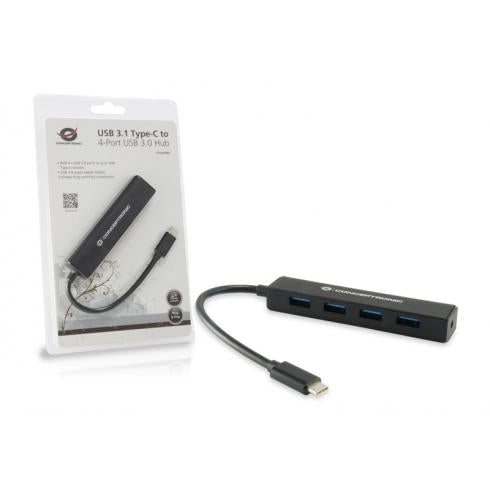 Conceptronic CTC4USB3 USB Hub, USB 3.1 Gen 2, Type-C, USB 3.1 Gen1 Type-A, 5 Gbps, 0.15 m, Black