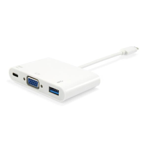 Equip 133462 USB Type C to VGA Female/USB A Female/PD Adapter, 1080p, 15cm, White