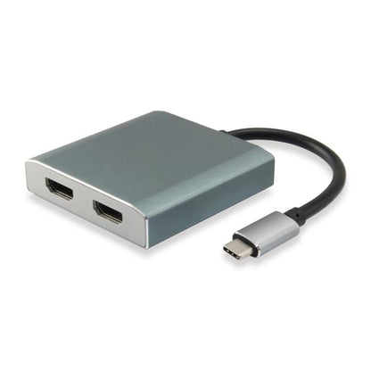 Equip 133464 USB Type C to 2x HDMI Female Adapter, 2160p@30 Hz, USB3.1 Gen1, Grey