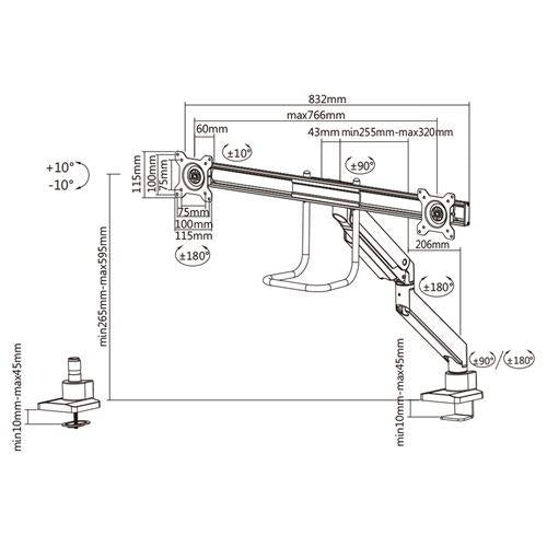 Neomounts NM-D775DXBLACK Flat screen desk mount TV Clamp, 8 kg, 10 - 32") 100x100 mm, Bla