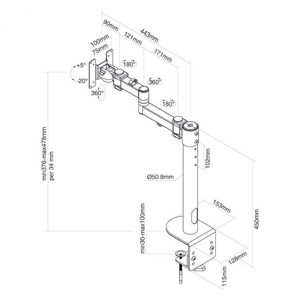 Neomounts FPMA-D960BLACKPLUS Flat Screen Desk Mount (clamp) high capacity 10 - 49 inch, 2