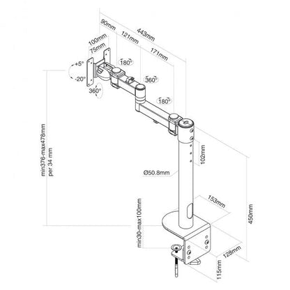 Neomounts FPMA-D960BLACKPLUS Flat Screen Desk Mount (clamp) high capacity 10 - 49 inch, 2