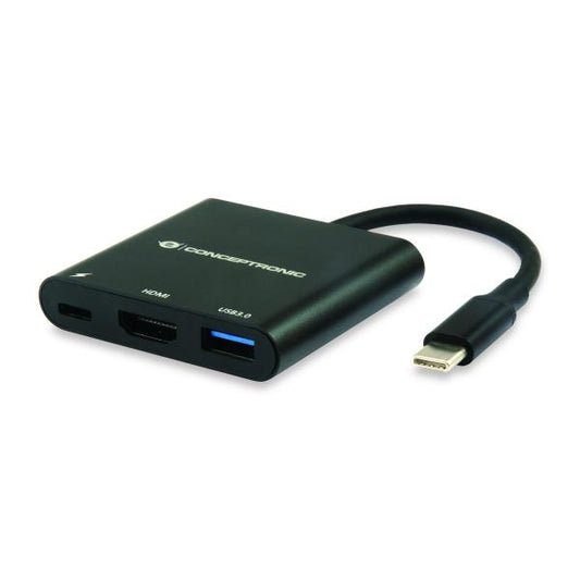 Conceptronic DONN01B DONN USB-C to HDMI Adapter, USB 3.2 Gen 1 (3.1 Gen 1) Type-A/C, HDMI, Black