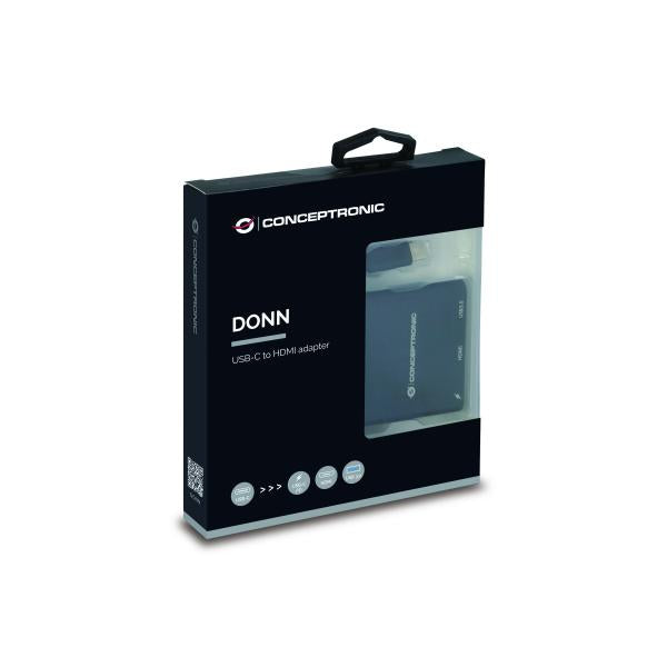 Conceptronic DONN01B DONN USB-C to HDMI Adapter, USB 3.2 Gen 1 (3.1 Gen 1) Type-A/C, HDMI, Black