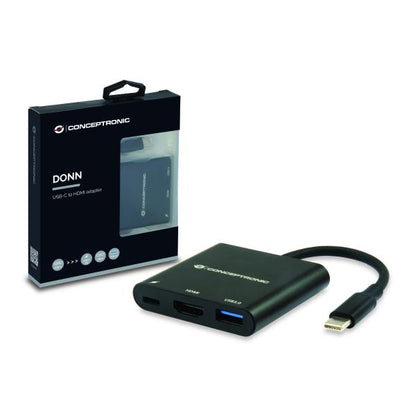 Conceptronic DONN01B DONN USB-C to HDMI Adapter, USB 3.2 Gen 1 (3.1 Gen 1) Type-A/C, HDMI, Black