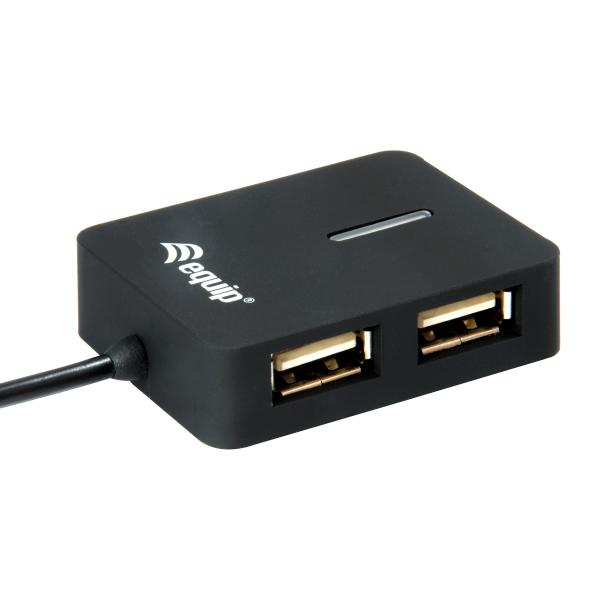 Equip 128952, 4-port Travel USB Hub, USB 2.0, 480 Mbit/s, Plastic, Black