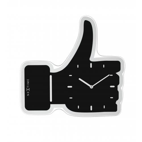 NeXtime klok 3072zw Thumbs up, 40.5x41.cm, Wall, Black/ Silver