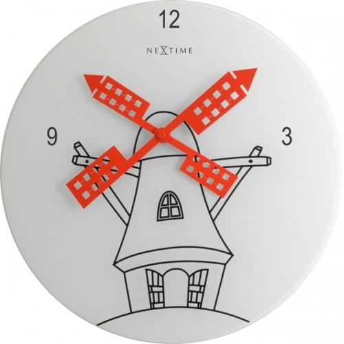 NeXtime klok 8807 Windmil, Ø30 cm, Wall, White/ Black/ Red