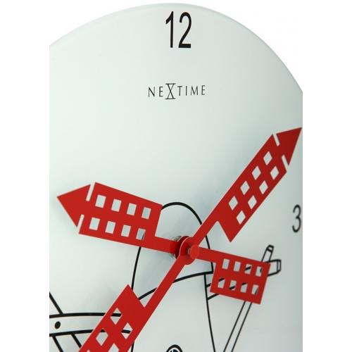 NeXtime klok 8807 Windmil, Ø30 cm, Wall, White/ Black/ Red