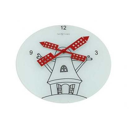 NeXtime klok 8807 Windmil, Ø30 cm, Wall, White/ Black/ Red