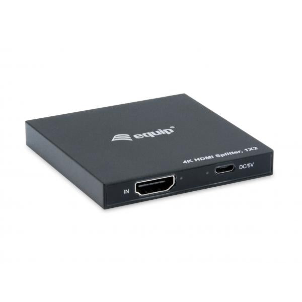 Equip 332715 Ultra Slim 2-Port HDMI Splitter, 3840 x 2160p, 4K Ultra HD, Power-by-USB, Black