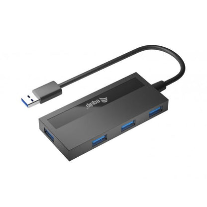 Equip 128956 4-Port USB 3.0 Hub with USB-C Adapter, USB 3.2 Gen 1 Type-A, 5000 Mbit/s, Black