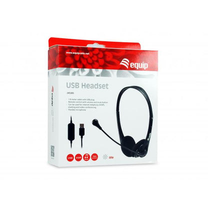 Equip 245305 USB Headset, Headset, Head-band, Office/Call center, Black, Binaural, In-line control u