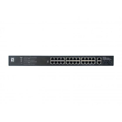 LevelOne GEP-2821 28-Port Gigabit PoE Switch, 24x PoE Outputs, 2x Gigabit RJ45, 2x Gigabit SFP, 1U