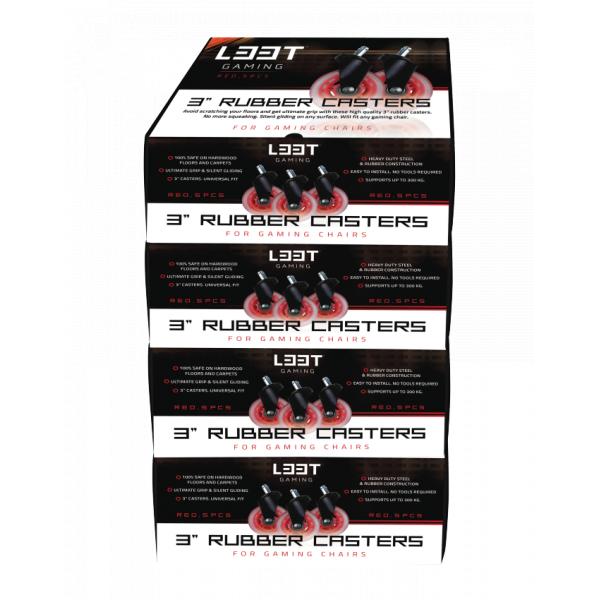 L33T Gaming 160530 3inch Rubber Casters, Red, 5pcs