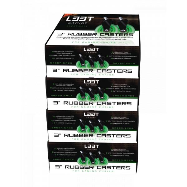 L33T Gaming 160531 3inch Rubber Casters, Green, 5pcs