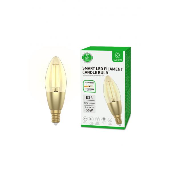 WOOX R5141 Smart Candle C37 Filament LED Bulb, Wi-FI, E14, 4.9W, 470 lm, Warm White 2700K