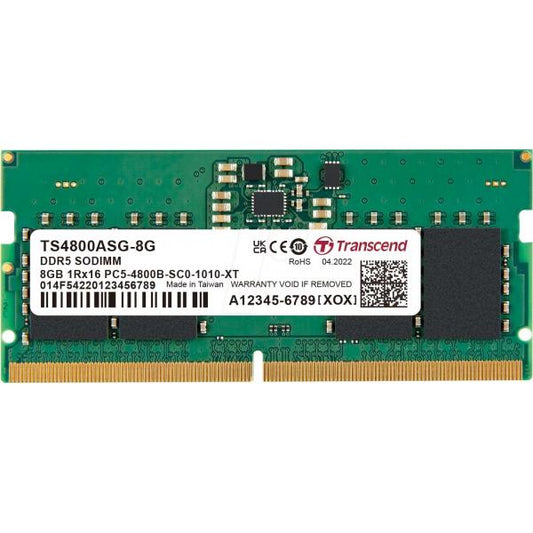 Transcend JM4800ASG-8G JetRam DDR5, 8GB, SO-DIMM, 4800 MHz, 1Rx16, 1Gx16, CL40, 1.1V