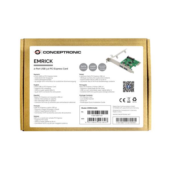 Conceptronic EMRICK06G EMRICK 2-Port USB 3.0 PCIe Card, PCIe, USB 3.2 Gen 1 (3.1 Gen 1) PCI 2.0, SA