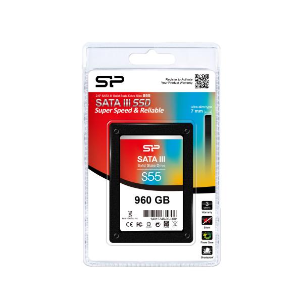 Silicon Power SP960GBSS3S55S25 Slim S55 SSD, 960 GB, 2.5", SATA3, 6 Gbit/s, SLC, Blue