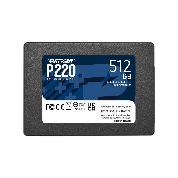 Patriot P220S512G25 P220 SSD, 512 GB, 2.5" SATA3, 6 Gbps