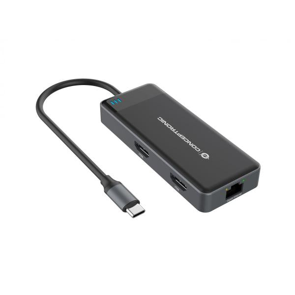 Conceptronic DONN14G 7-in-1 Docking Station, USB 3.2 Gen 1, Type-C, 100 W, 1000 Mbit/s, 5 Gbit/s