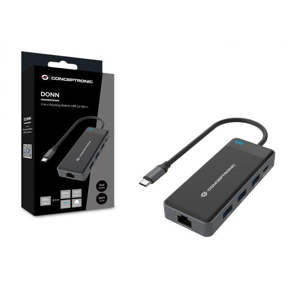 Conceptronic DONN14G 7-in-1 Docking Station, USB 3.2 Gen 1, Type-C, 100 W, 1000 Mbit/s, 5 Gbit/s