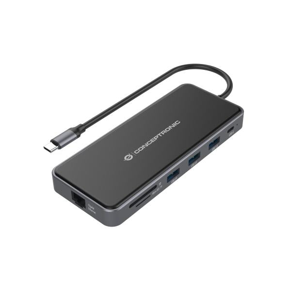 Conceptronic DONN15G 12-in-1 Docking Station, USB 3.2 Gen 1, Type-C, 100 W, HDMI, VGA, (Micro)SD