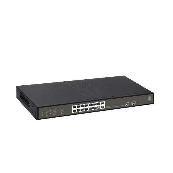 LevelOne GES-2118P Hilbert 18-Port Gigabit PoE Smart Lite Switch, 16 PoE Outputs, 2 x Gigabit SFP, 8