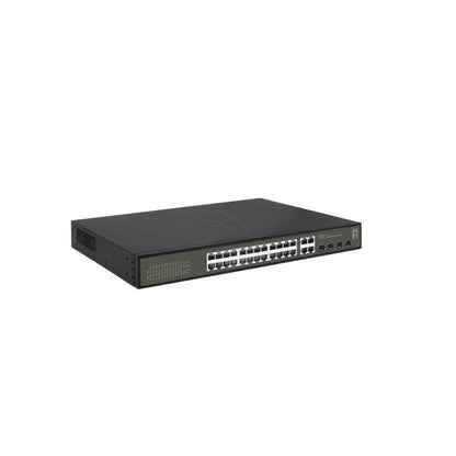 LevelOne GES-2128P Hilbert 28-Port Gigabit PoE Smart Lite Switch, 24 PoE Outputs, 4 x Gigabit SFP/RJ