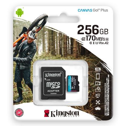 Kingston SDCG3/256GB microSDXC Canvas Go Plus, 256GB, MicroSD w/ adapter, A2 U3 V30, 170/ 90MB/s