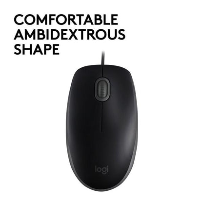 Logitech 910-005508 B110 Silent, Ambidextrous, Optical, USB Type-A, 1000 DPI, Black