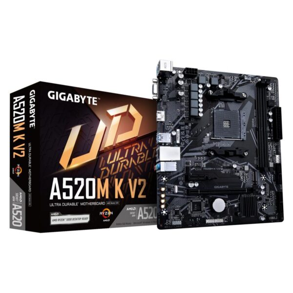 Gigabyte A520M K V2, mATX, AMD AM4, A520, DDR4, 5100 Mhz, USB 3.2 Gen 1, M.2, GbE LAN