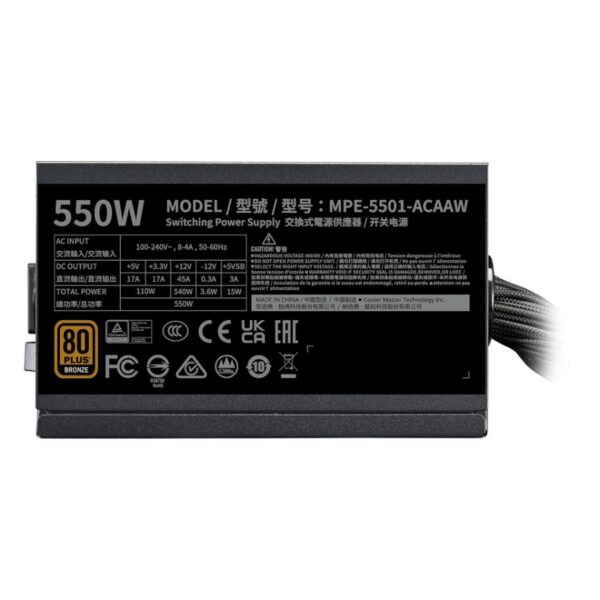 Cooler Master MPE-5502-ACAAG-3BEU MWE Gold 550 V3 Non Modular, ATX, 550W, >90%, Black - Afbeelding 5